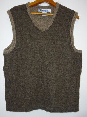 Vintage Utility Mens M Wool Blend Sweater Vest Brown V Neck Made in USA